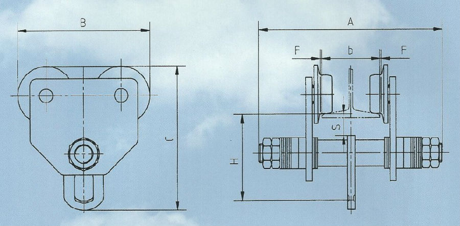 GCT型0.5T-10T手推單軌小車產品結構圖